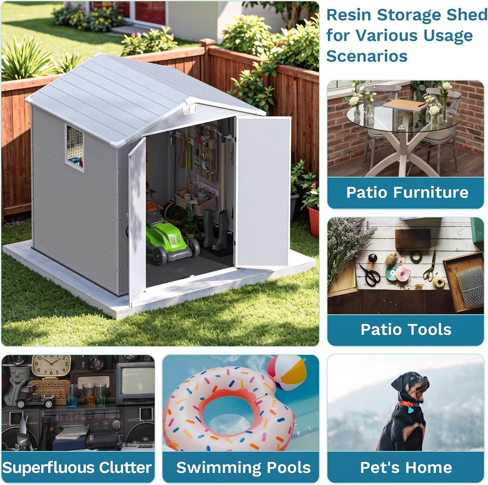 Devoko 6x6 FT Resin Shed with Floor, Outdoor Storage Sheds with Windows