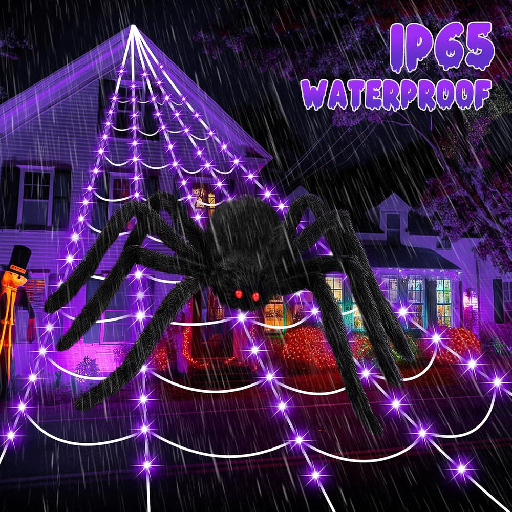 Halloween Decorations 16.4Ft Spider Web with LED Lights & 59" Giant ...
