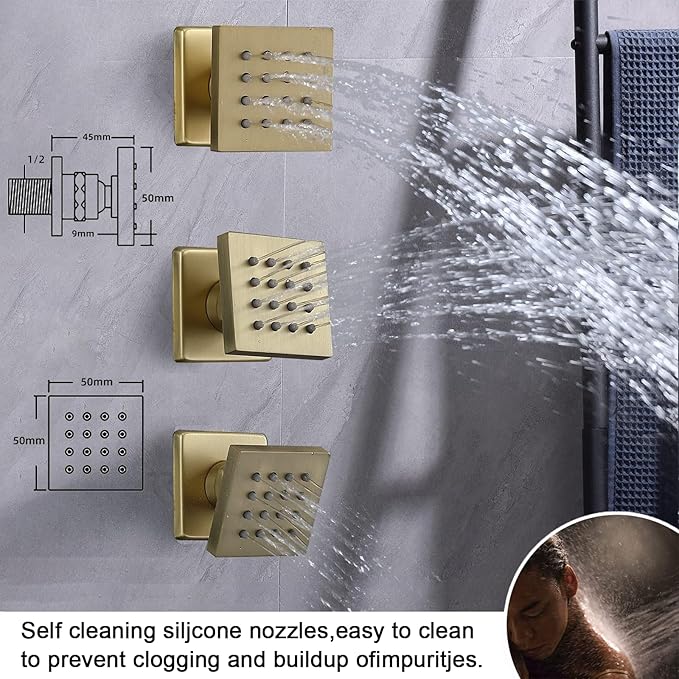 KATAIS Shower Faucet Set Brushed Gold Shower System, Temperature Display Shower