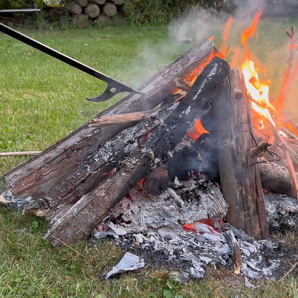 28in Firewood Tongs and Fire Poker Set Wrought Iron