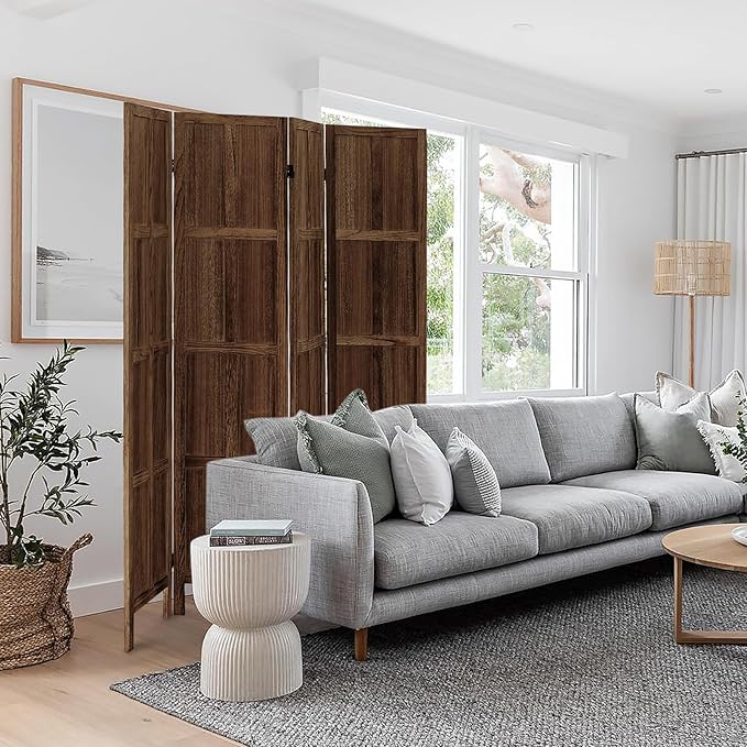 ALeesing 4 Panel Room Divider, 5.6Ft Wood Room Dividers and Folding Privacy