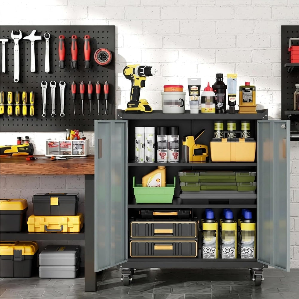 LCAOPC Metal Storage Cabinet with Wheels - Lockable, Rolling Tool Cabinet for...