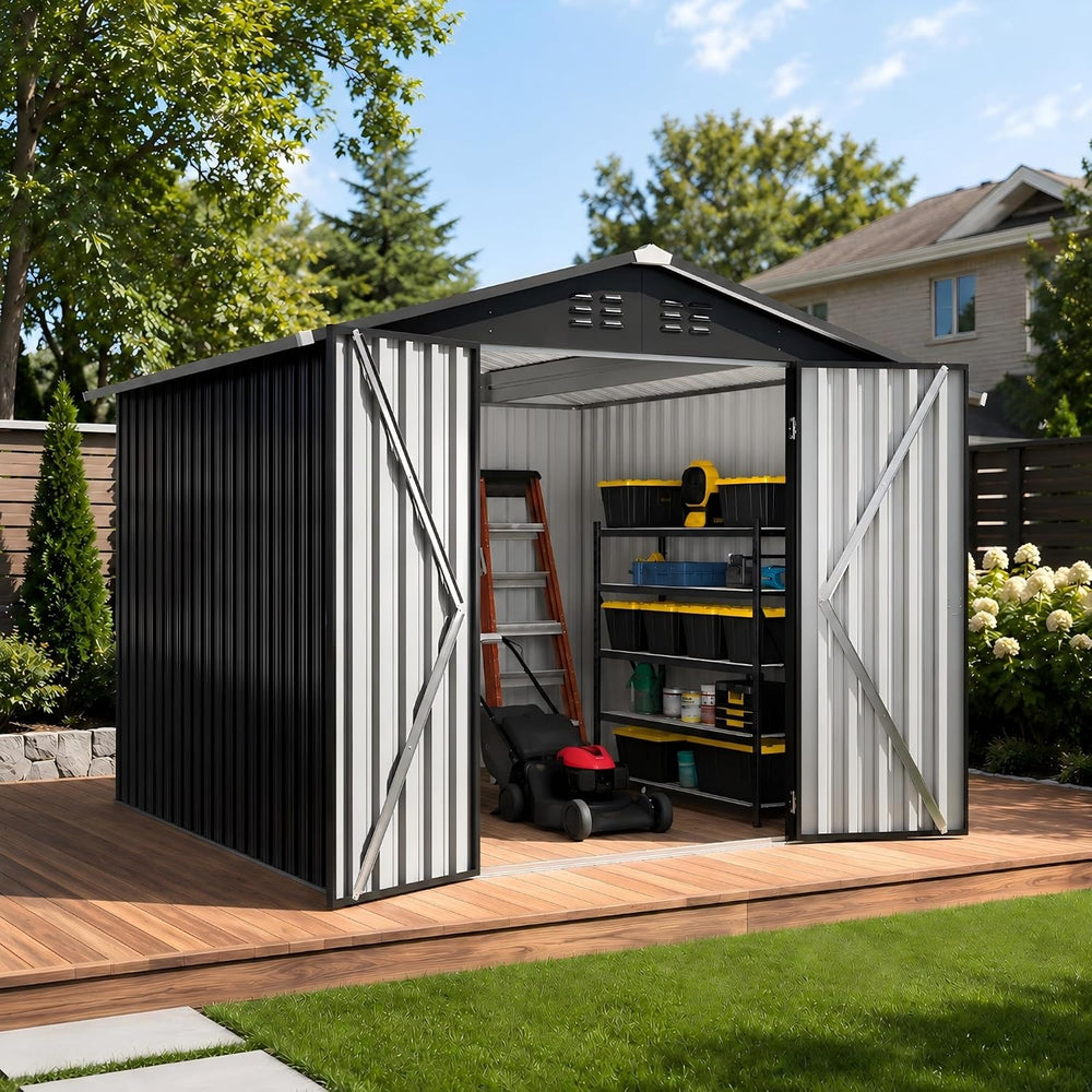 8x8 FT Outdoor Metal Storage Shed with Lockable Doors and Upgraded Frame,Gard...