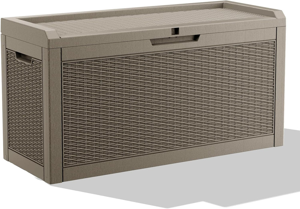 DRATO 70 Gallon Outdoor Storage Box Waterproof, Lockable Resin Deck Box for P...