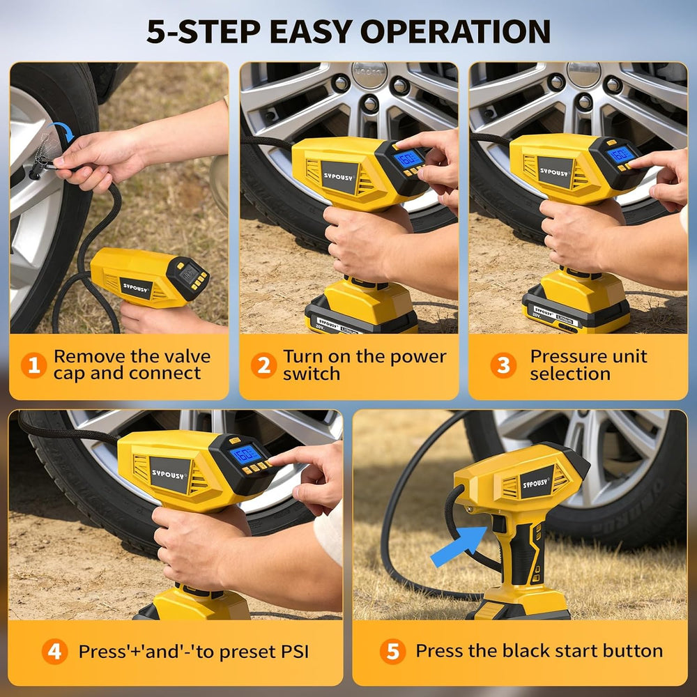 Tire Inflator Portable Air Compressor - 160PSI (20V Battery & 12V DC)