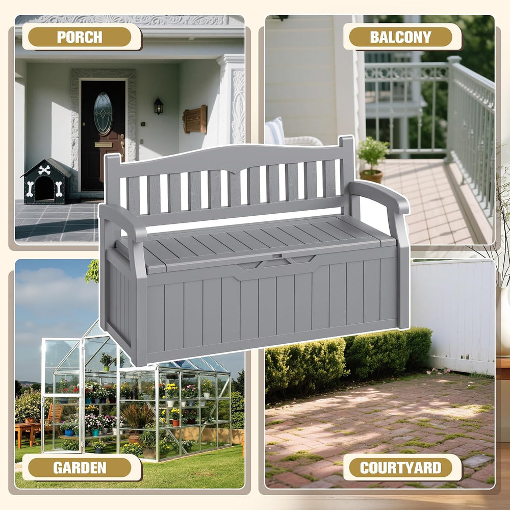 80-Gallon Outdoor Storage Bench, Waterproof Deck Box with Lockable Lid & ...