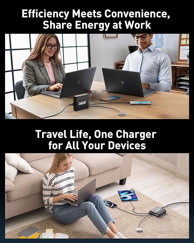 380W USB C Charger Block, with 4 USB Cables 8-Port USB C Charging Station Dual