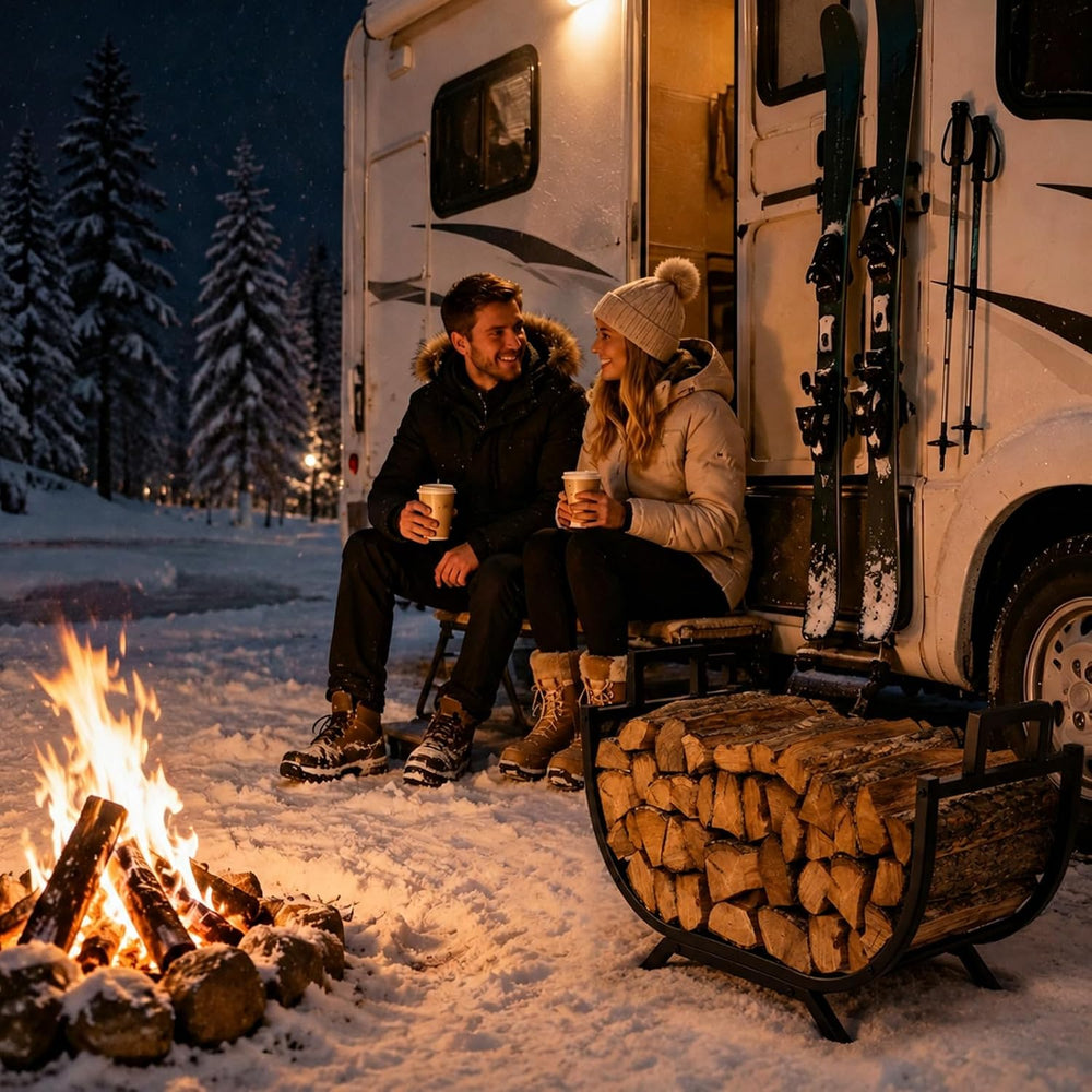 31 Inch Firewood Rack Outdoor Metal Wood Rack with Covers