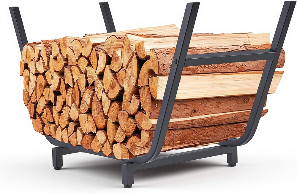 Firewood Rack Outdoor and Indoor, 30 Inch, Tapered Iron Frame for Fire Pits