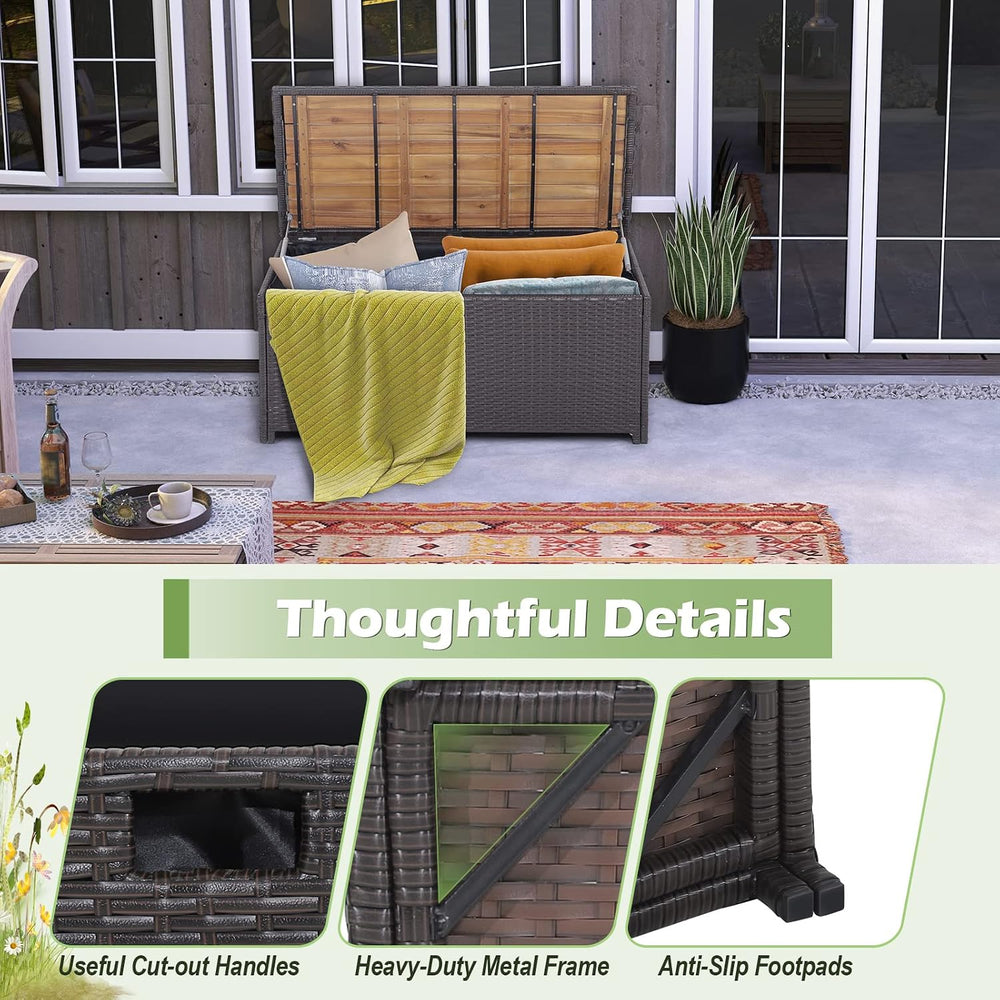Tangkula 45 Gallon Outdoor Storage Bench, Mix Brown Rattan Storage Container ...