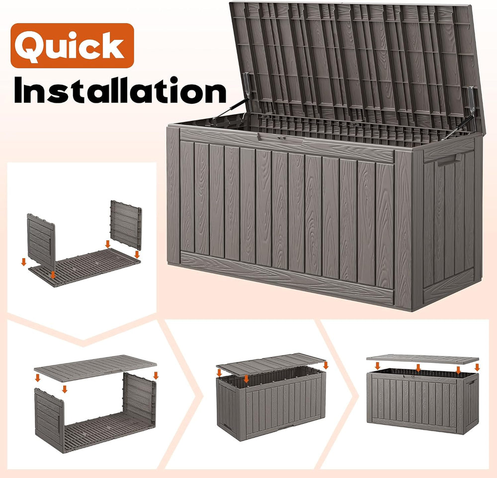Resin Outdoor Deck Storage Box Waterproof (Grey, 120 Gallon)