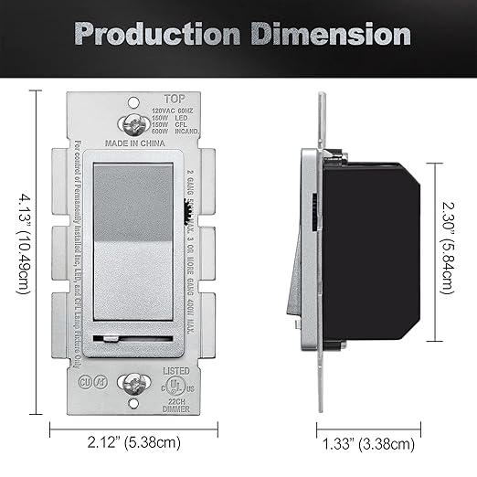 BESTTEN 10 Pack Matte Silver Dimmer Light Switch, Single Pole or 3-Way