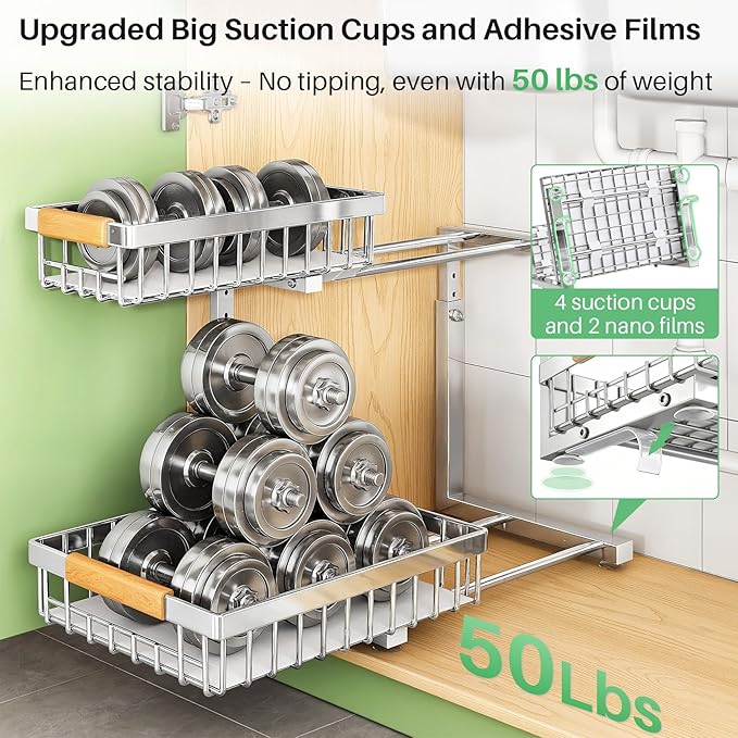 Under Sink Organizer, Stainless Steel 1-Pack 2 Tier Under Sink Organizers and