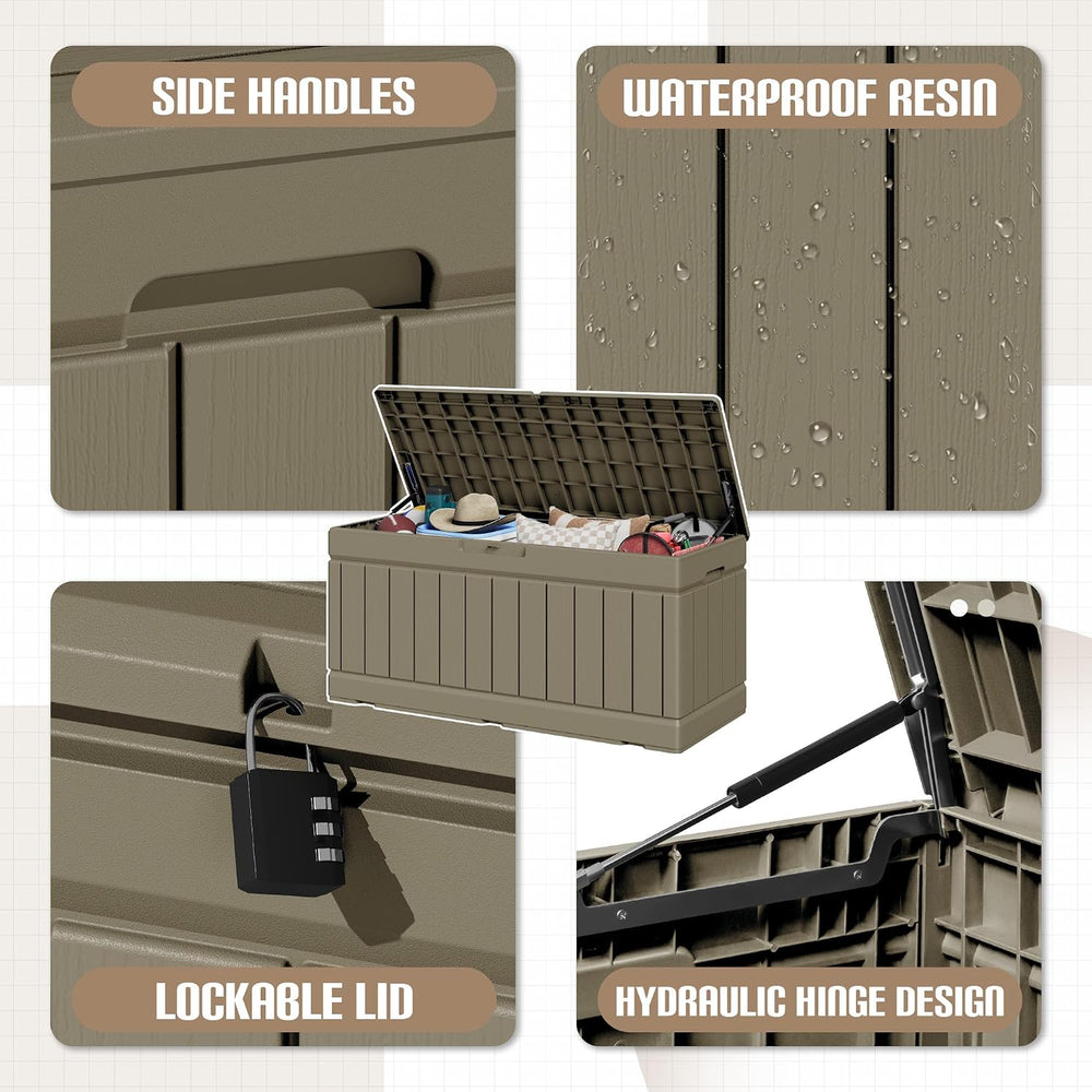 JUMMICO 78 Gallon Deck Box Waterproof Resin Outdoor Storage Box