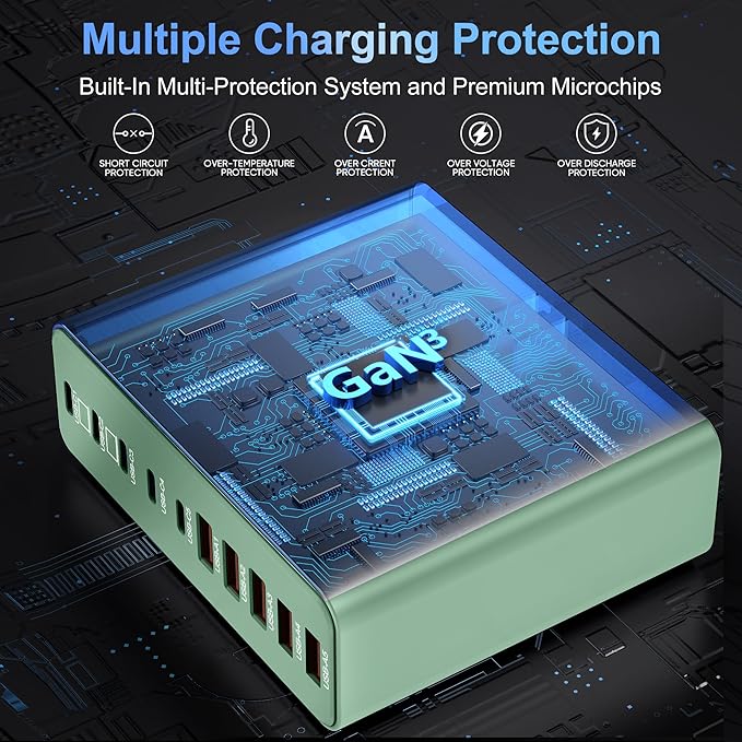 420W USB C Charger Block, 10-Port Charging Station GaN Fast Charging Type C &...