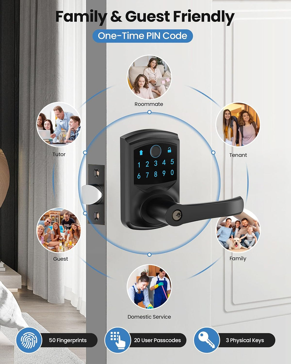 Smart Fingerprint Keyless Keypad Door Lock with Handle Biometrics Deadbolts