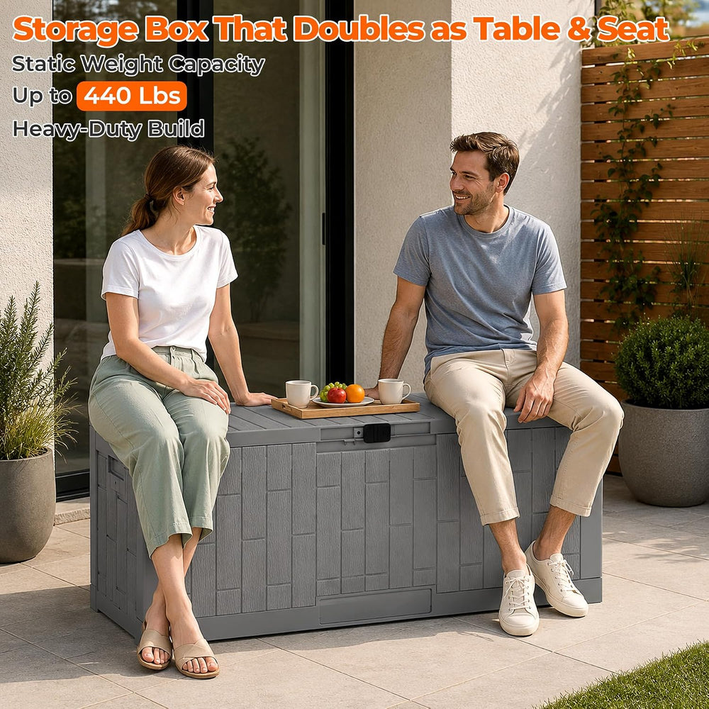 Outdoor Storage Box, 120 Gallon Waterproof Resin Patio Deck Box (Grey)