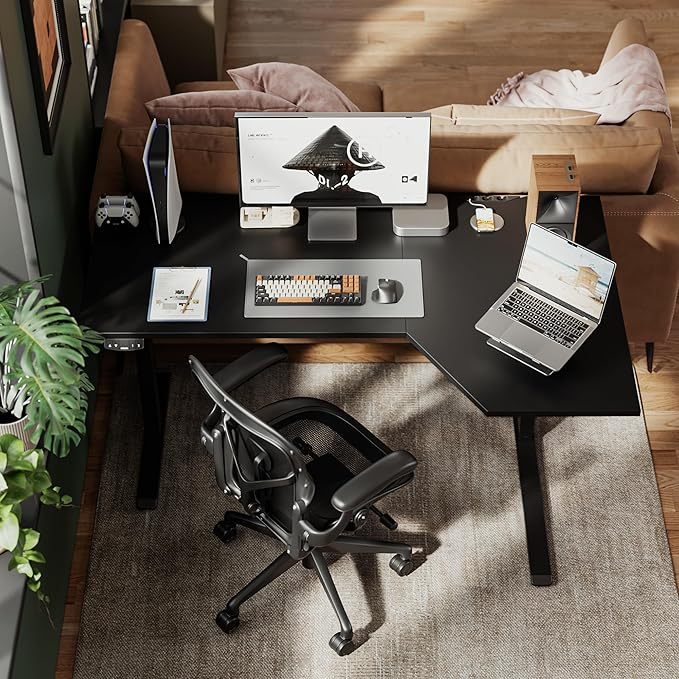 Agilestic Electric Standing L-Shaped 59 Inches Height Adjustable Desk, Sit and