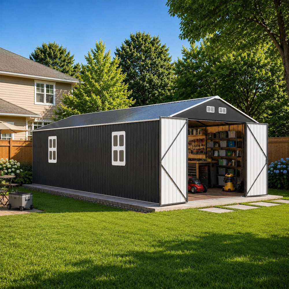 K Knowbody 10x16 FT Metal Storage Shed, 20-Gauge Frame with Double Doors