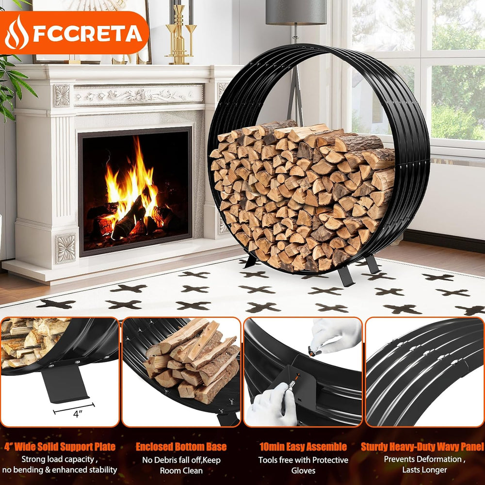47" Firewood Rack with Roof Cover, Indoor & Outdoor Log Holder Keeps...