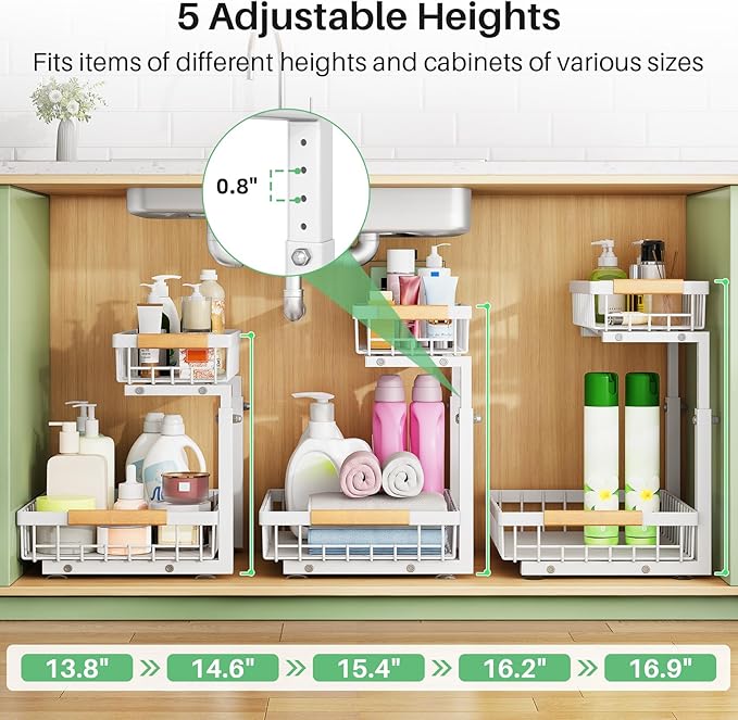 Pull out Cabinet Organizer, 1 Pack Under Sink Organizer, Slide out Metal