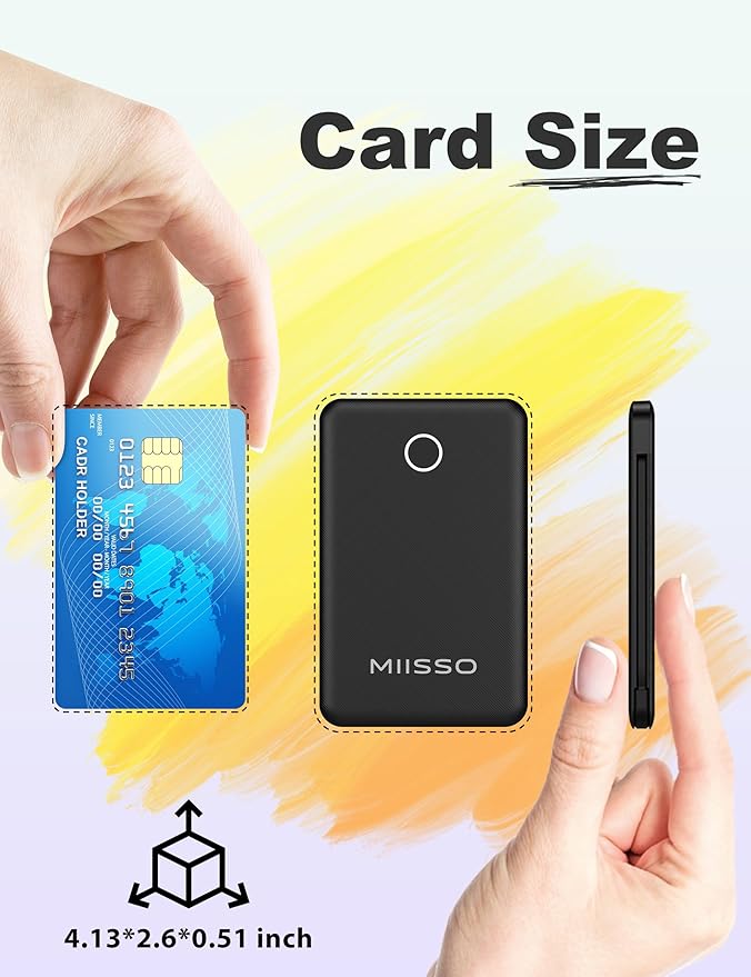 miisso 6000mah Ultra Slim Built in Cables Power Bank, Card Size Built in USB C