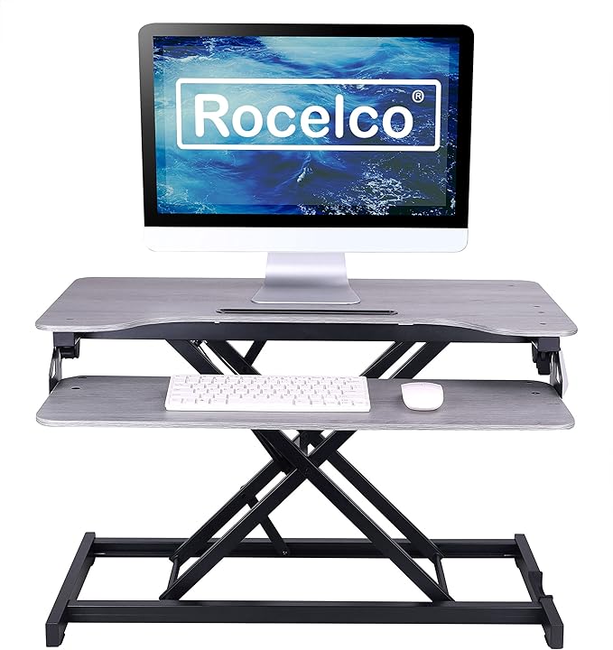 Rocelco Standing Desk Converter 31.5 Inch Sit Stand Up Dual Monitor Tabletop