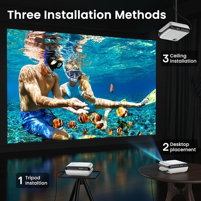 HAPPRUN Native 1080P Bluetooth Mini Projector, Full HD Portable Outdoor Movie