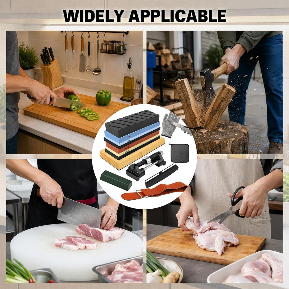 12-Piece Knife Sharpening Stone Set, Whetstone 4 Side 400/1000 3000/8000 Grit...