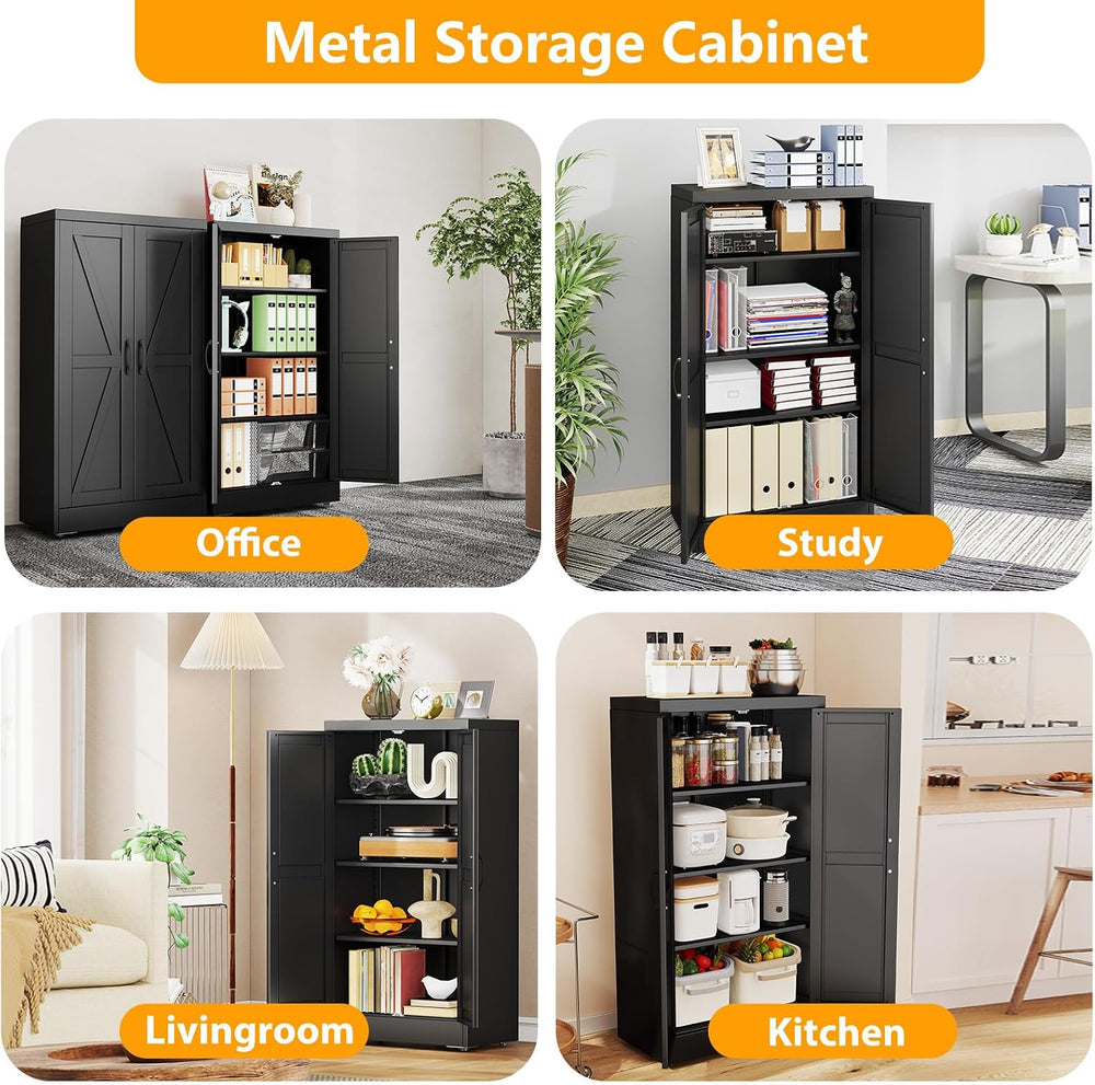 Ckzbx Black Metal Cabinets with Doors and Shelves, 43.3" H Storage Cabin...