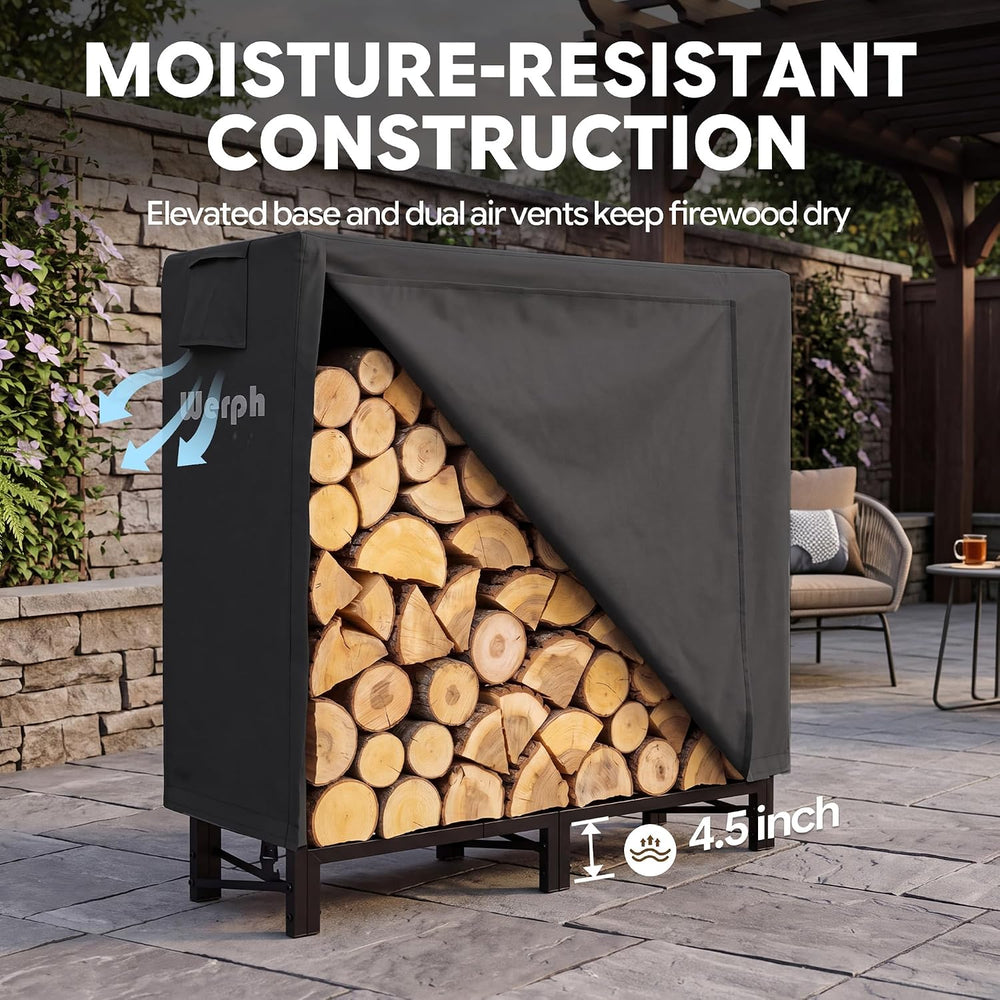 4FT Firewood Rack Outdoor with Cover, 700-Pound Steel Log Rack