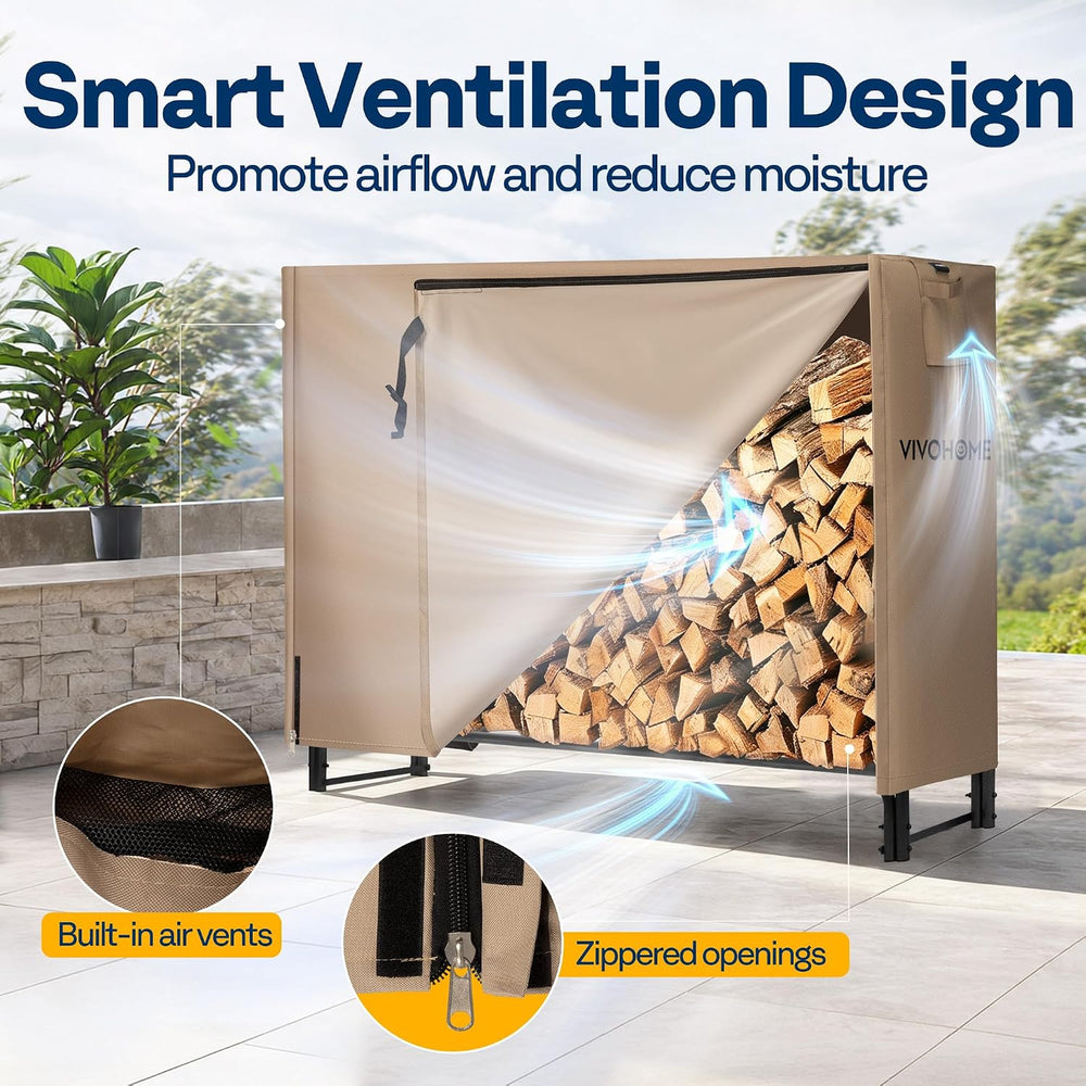 VIVOHOME 5ft Waterproof Outdoor Firewood Log Rack Cover, Brown