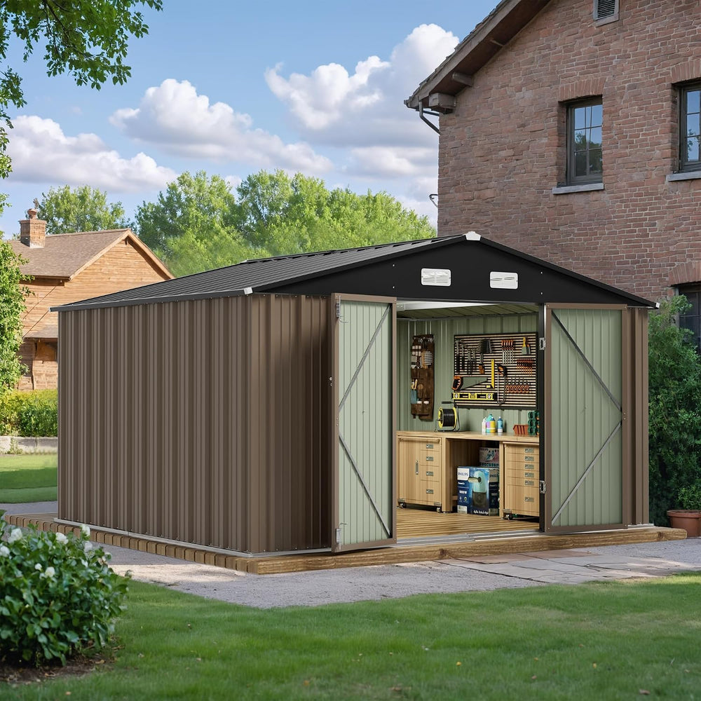 JUMMICO 10 x 8 FT Outdoor Storage Shed, Large Metal Garden Shed & Tool Sh...