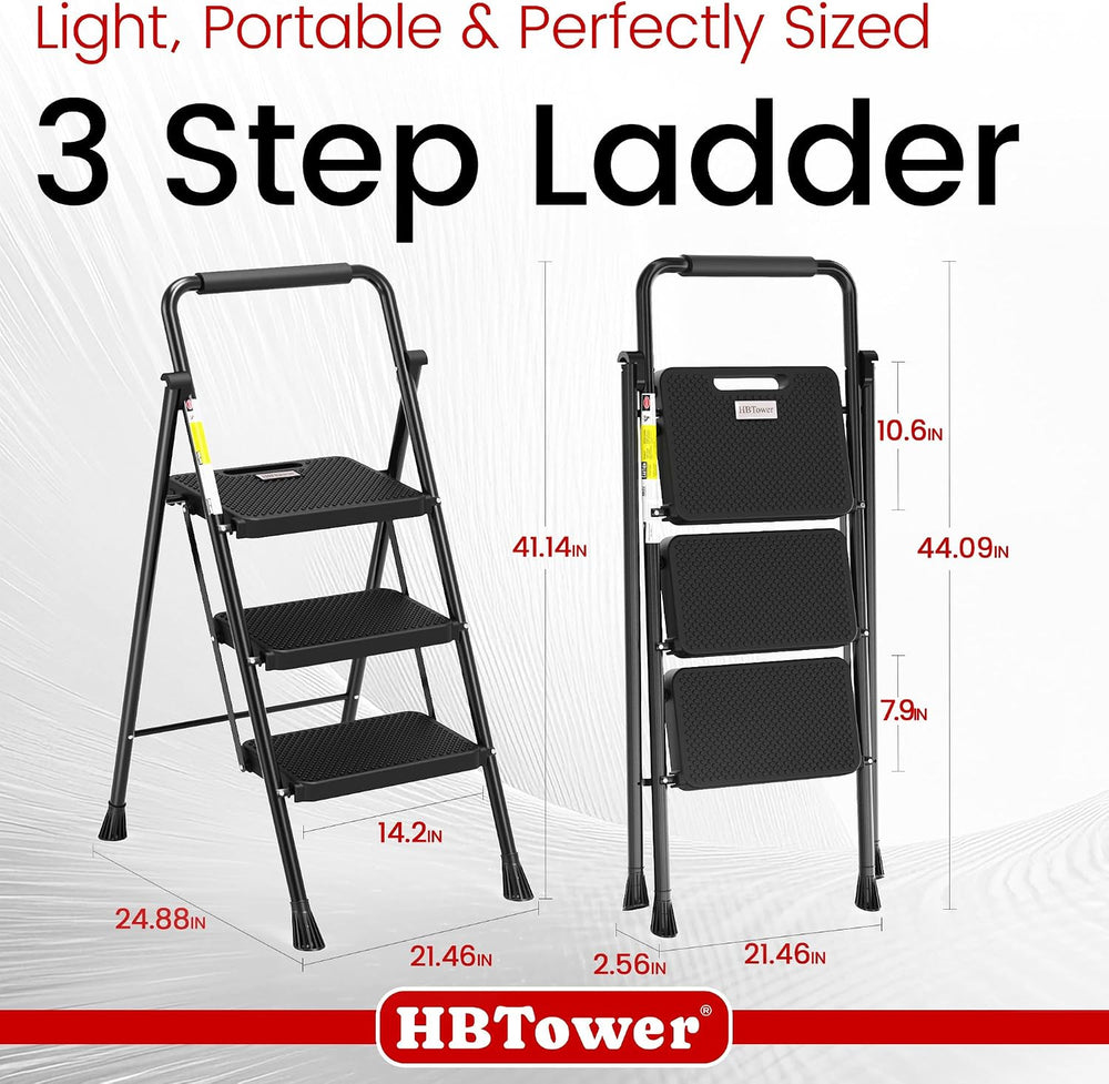 HBTower Step Ladder, Folding Step Stool with Wide Anti-Slip Pedal