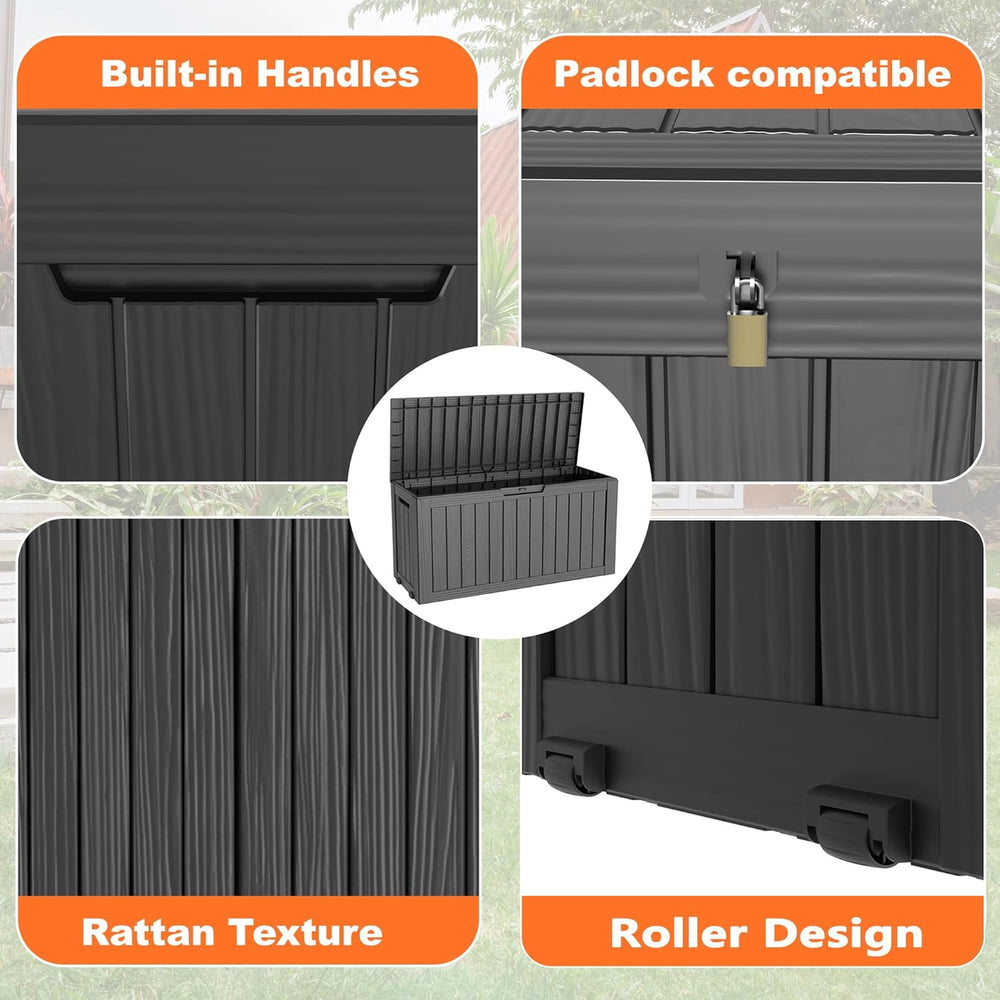 ROJIK Outdoor Storage Box with Wheels,75 Gallon Waterproof Resin Deck Box, Lo...