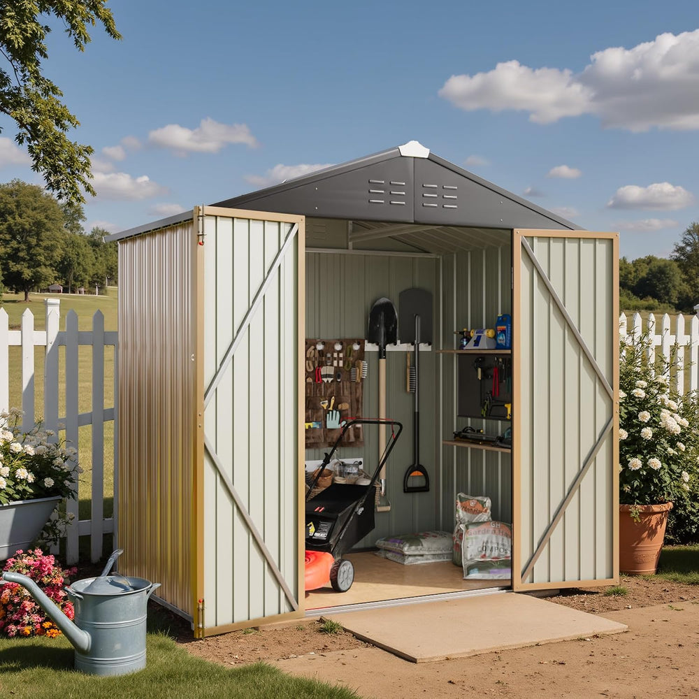 Greesum 6x4FT Outdoor Storage Shed, Brown