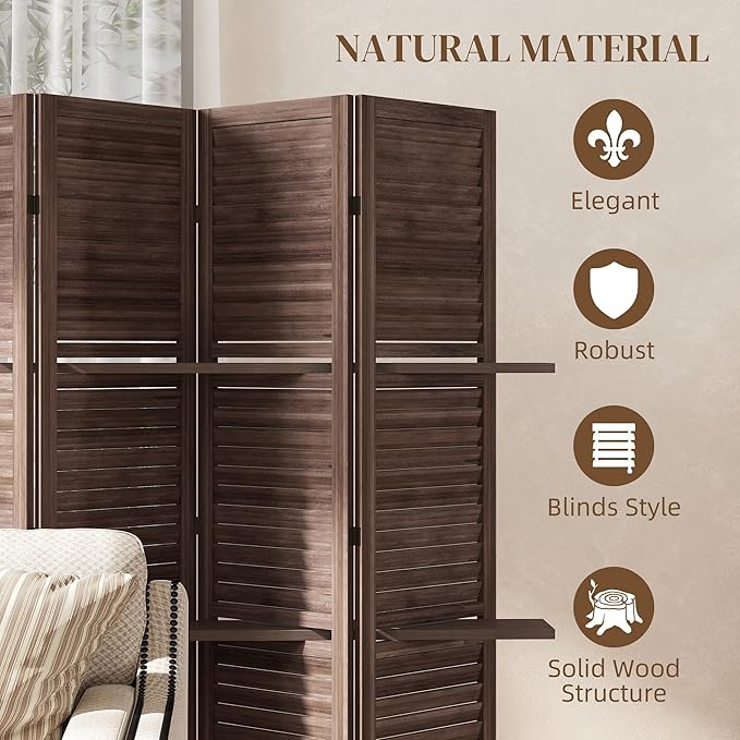 HOMCOM Room Divider, 5 Panel 67" Tall Wood Privacy Screen