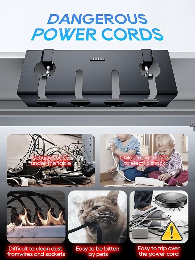 NODOCA No Drill Under Desk Cable Management Tray, Punch-Free Clamp on, Metal