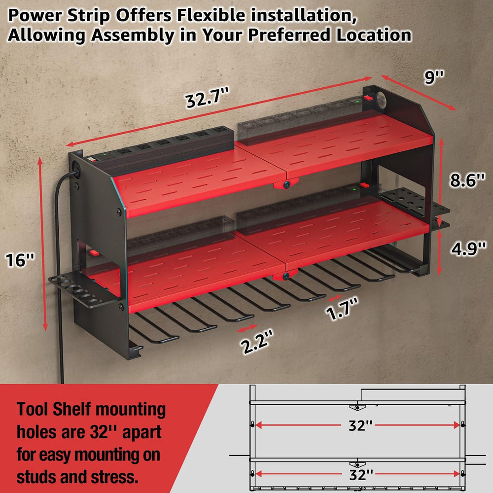 Power Tool Organizer with Charging Station Wall Mount, Cordless Drill and Bat...