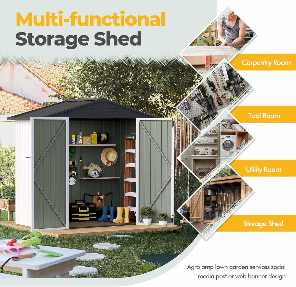 Furniwell 6x4 FT Outdoor Storage Shed, Metal Garden Sheds Outdoor Storage Hou...
