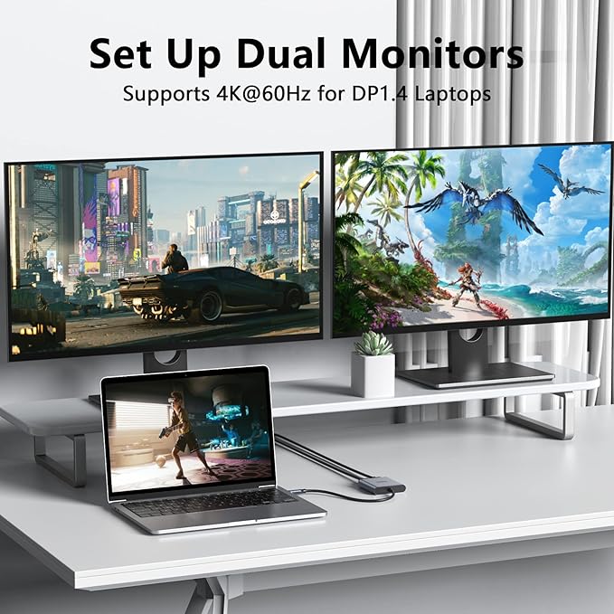 USB-C to Dual 4K DisplayPort Splitter Adapter, USB Type C to Displayport Dual