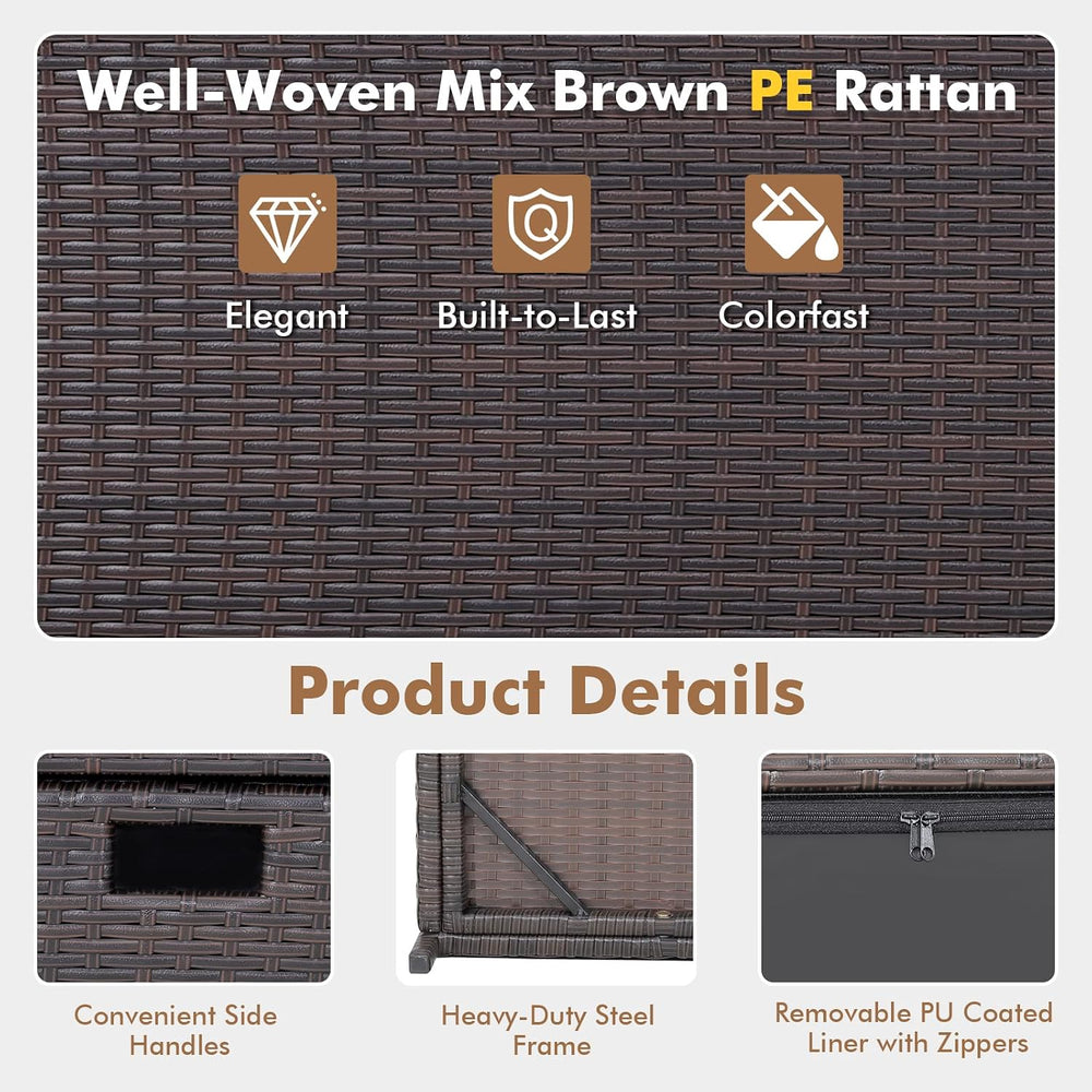 Tangkula 50 Gallon Wicker Deck Storage Box, Patio Rattan Storage Container wi...
