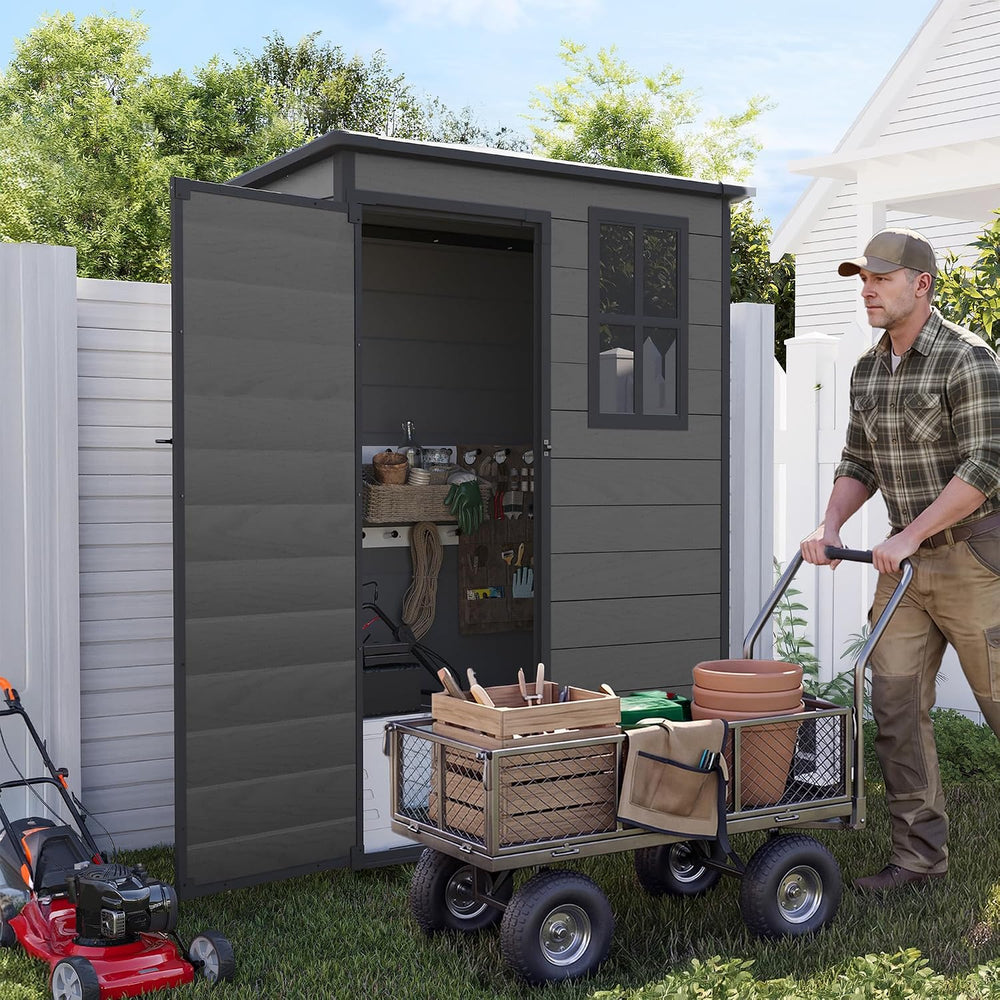 UDPATIO Outdoor Storage Shed 5x3 FT, Resin Garden Shed with Floor,Dark Grey