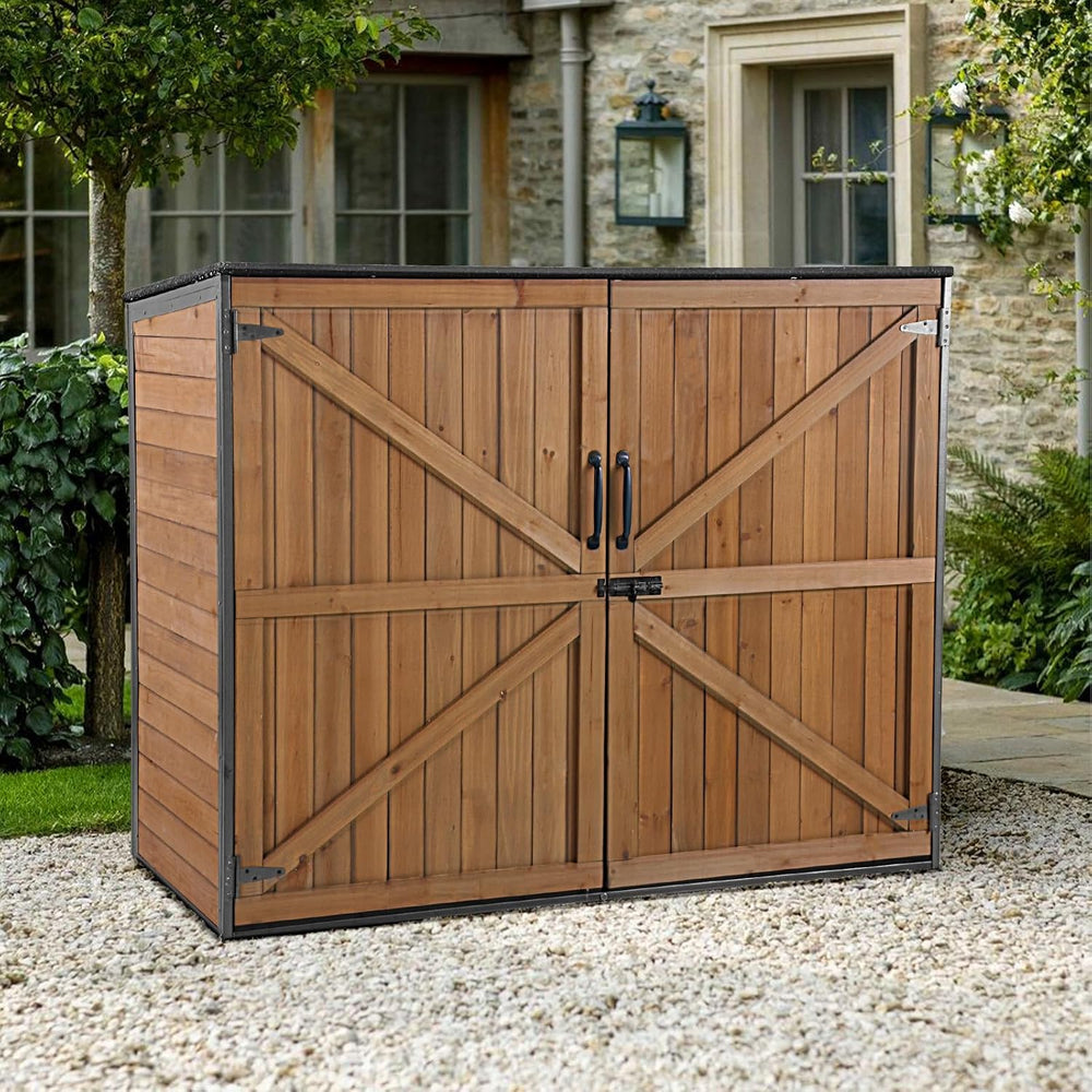 GUTINNEEN Outdoor Storage Shed,Wood & Metal Vertical Cabinet with Waterpr...