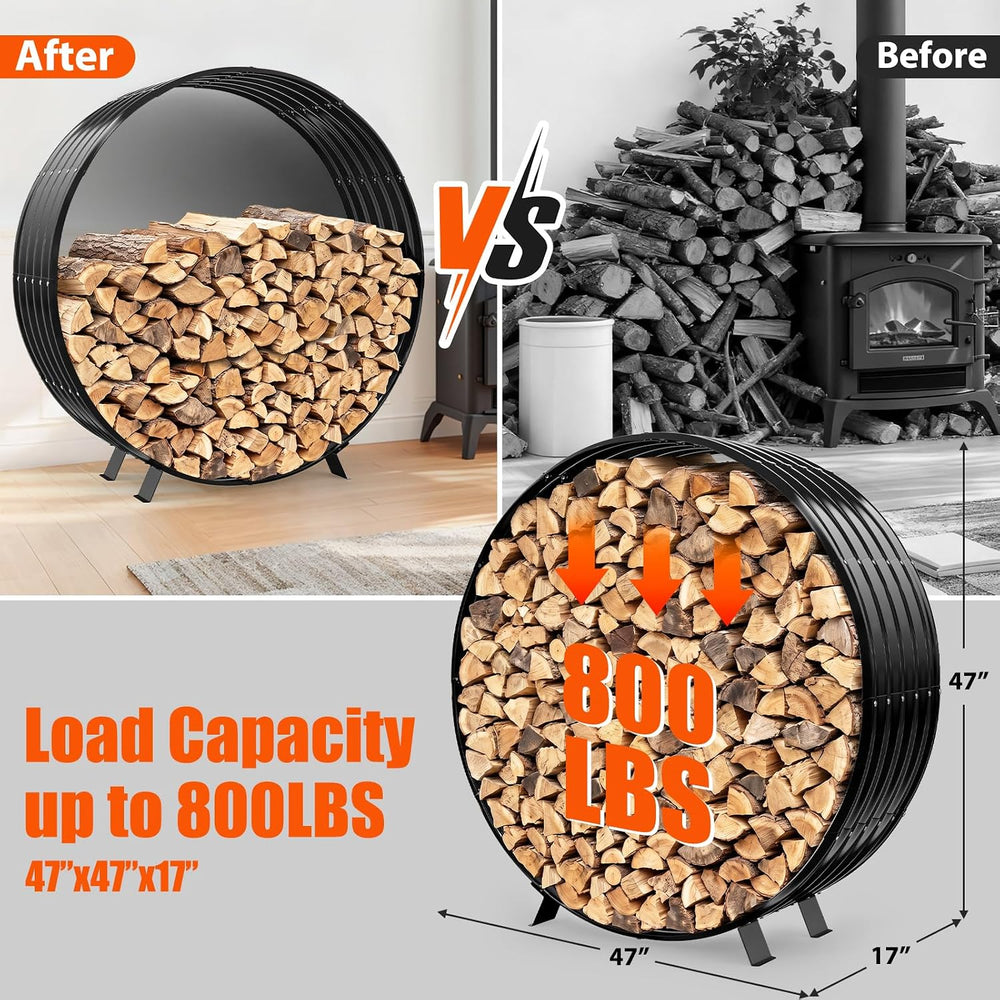 47" Firewood Rack with Roof Cover, Indoor & Outdoor Log Holder Keeps...