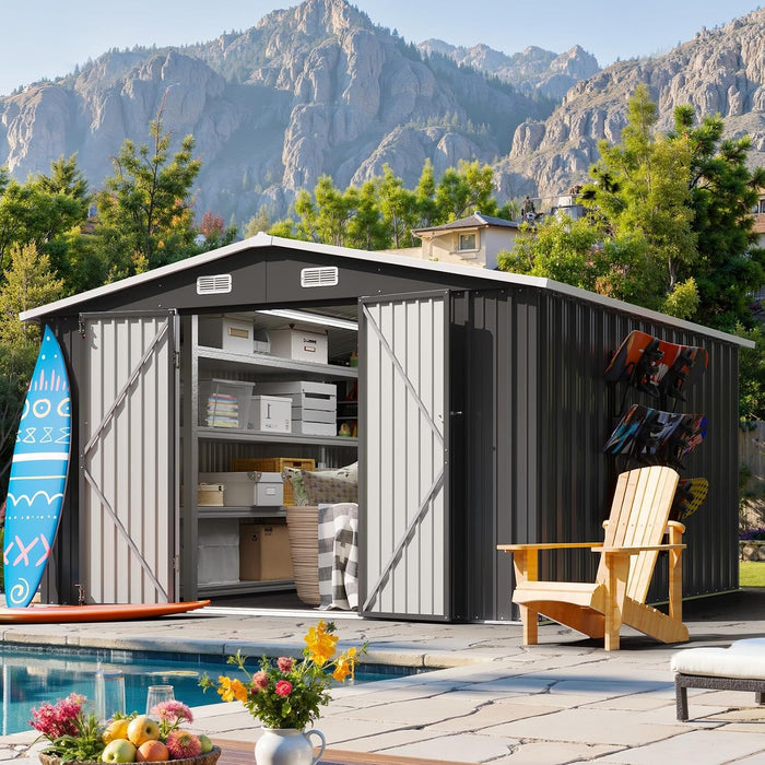 10x12FT Outdoor Storage Shed Black