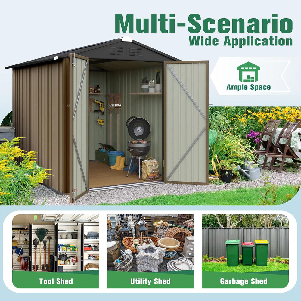 Flamaker 6x8 FT Storage Shed Waterproof Metal Garden Shed with Lockable Door ...