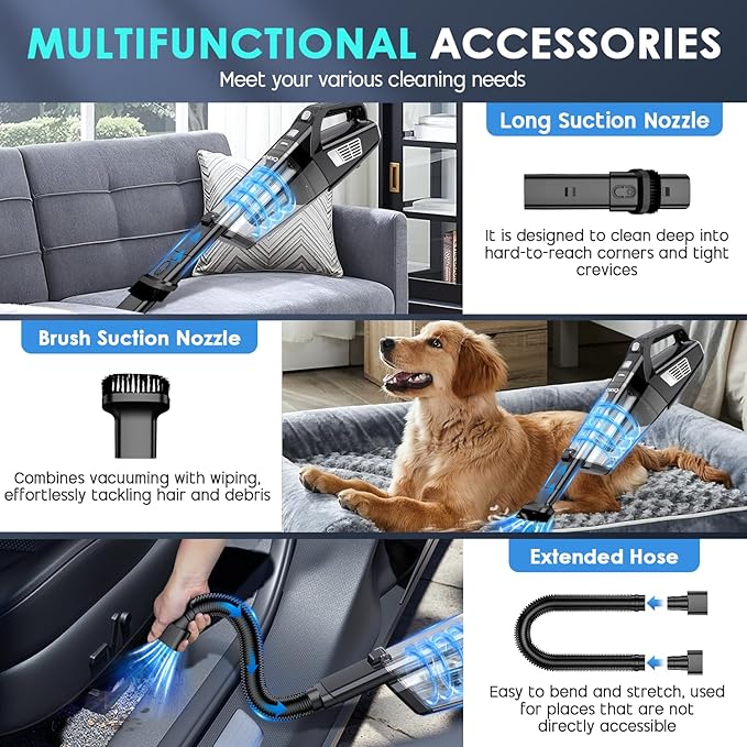 CKIKH Handheld Vacuum Cordless, 15000PA Strong Suction Hand Held Car Vacuum