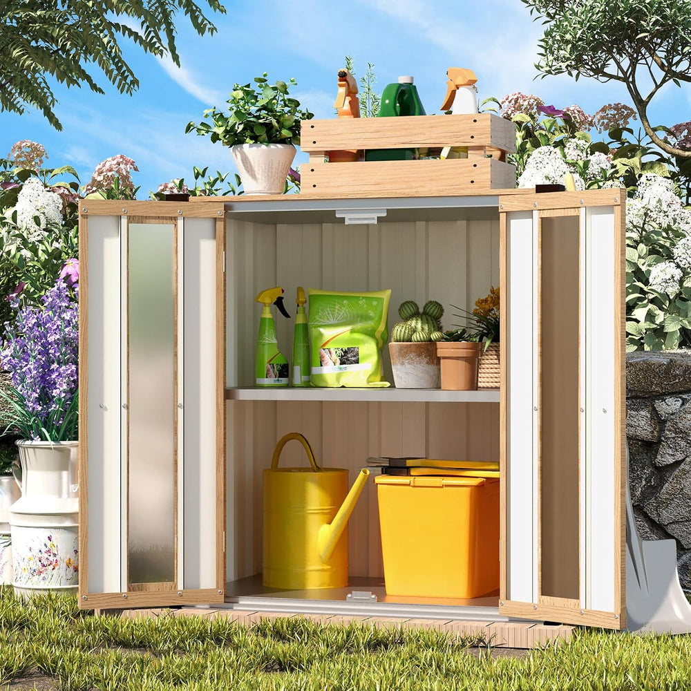 AECOJOY Outdoor Storage Cabinet Waterproof with Floor & Adjustable Shelves