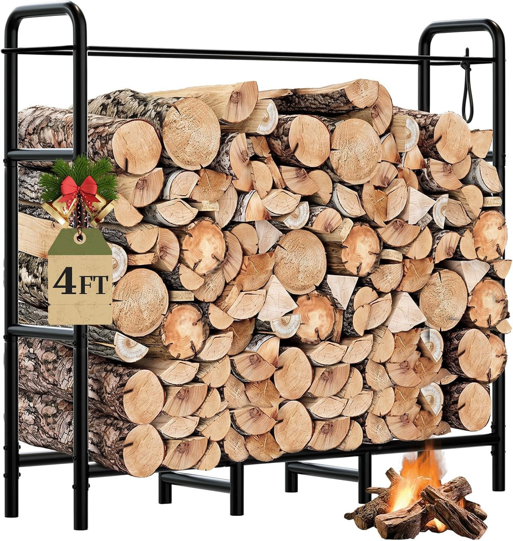 Firewood Rack 4FT Heavy Duty Metal Log Holder Stand for Fireplace